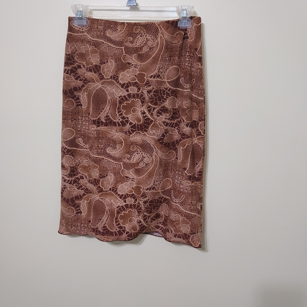 Forever 21 Contemporary Brown Floral Patterned Skirt Feminine Chic